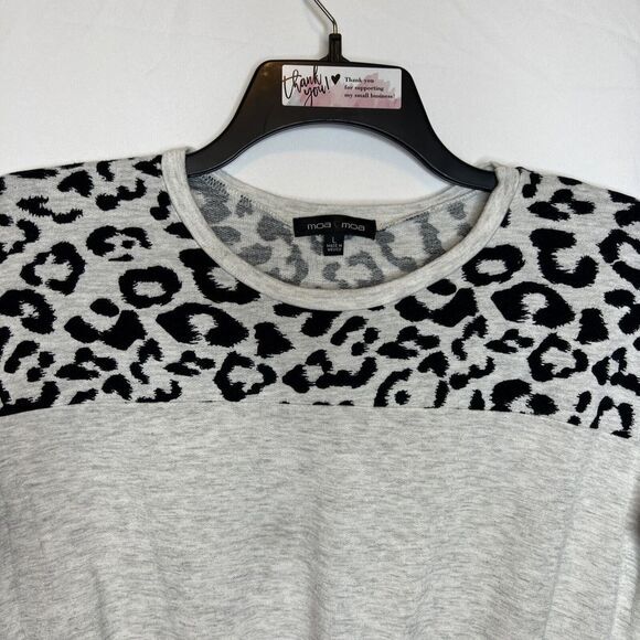 Moa Moa Women's Size Large Heather‎ Gray/Black Animal Print Cropped Top/Blouse - Picture 11 of 12